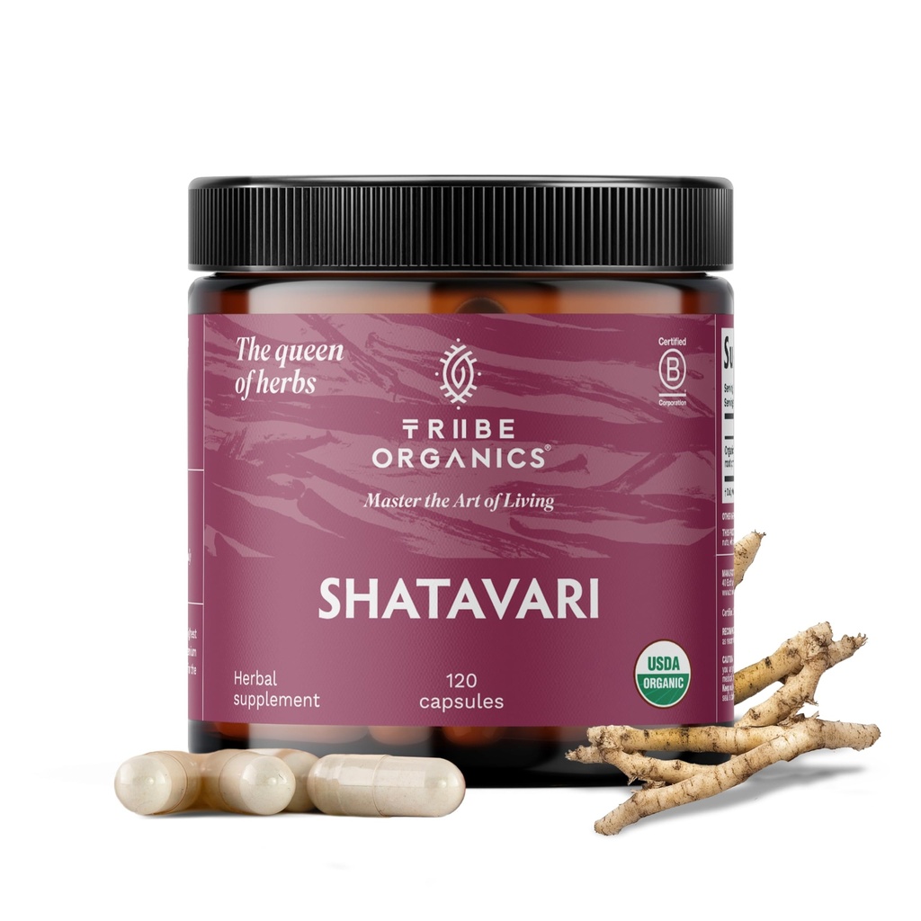 TRIBE ORGANICS 유기 Shatavari 초본 보충교재 - Hormonal 균형 | 여성 생식 건강 | Lactation | 면역 및 염증 지원 - Non-GMO USDA 유기농 120 채식 캡슐
