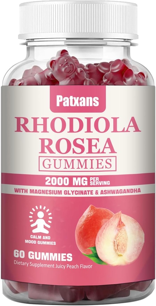 1 팩 2000MG Rhodiola Rosea Gummies - Rhodiola 보충 & Endurance, Mood 및 스트레스, 수면 및 피로 완화 지원, 60 정제를위한 Cortisol 감속기.