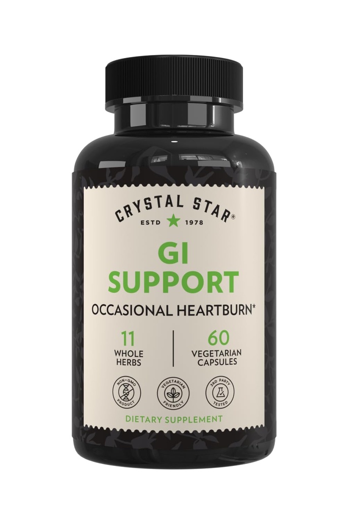 크리스탈 스타 GI 지원 보충교재 (60 캡슐) – 초본 Gut 건강 보충교재 그 soothes Occasional Heartburn 및 지원 산 Reflux – Ginger, Slippery Elm Bark & Betaine HCL – 비 GMO