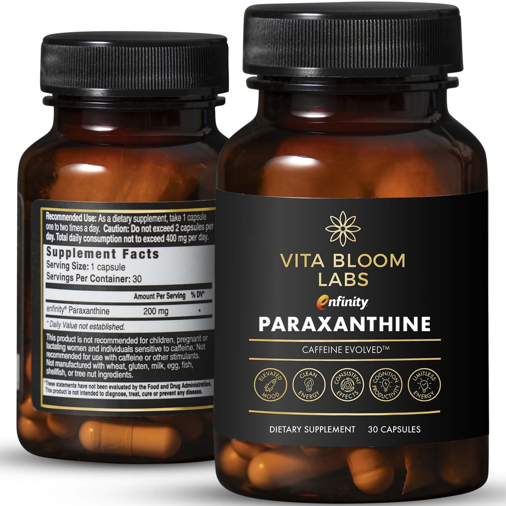 Enfinity Paraxanthine 캡슐, 청정 에너지 및 초점, 카페인 대안 | 캡슐 당 200 mg | 병 당 30 캡슐 | 미국에서 공식화 된 GMP 인증, 비 GMO, Kosher