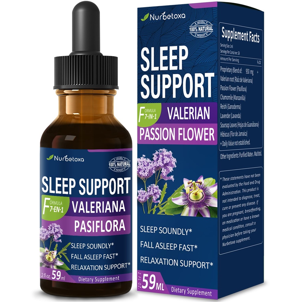 Valerian 수면 지원 드롭, Gotas de Pasiflora y Valeriana y Lavanda para Dormir Profundamente Rapido. 열정 꽃 & 라벤더 추출물 액체 Tincture는 빠르고 건강한 수면을 위해. 2oz