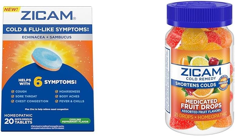 Zicam 감기 & 유출 20 정제 과일 하락 25 조사 찬 단축 Homeopathic 아연 약