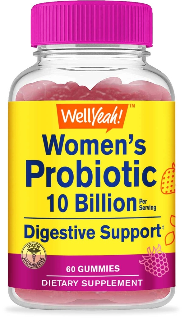 여성 Gummies를위한 WellYeah Probiotics - 10 억 CFU - 소화 지원, Gut 건강 및 Feminine 건강 지원 - 자연 Sourced 풍미 - Vegan, Delayed Release Womens Probiotic - 60 Gummies