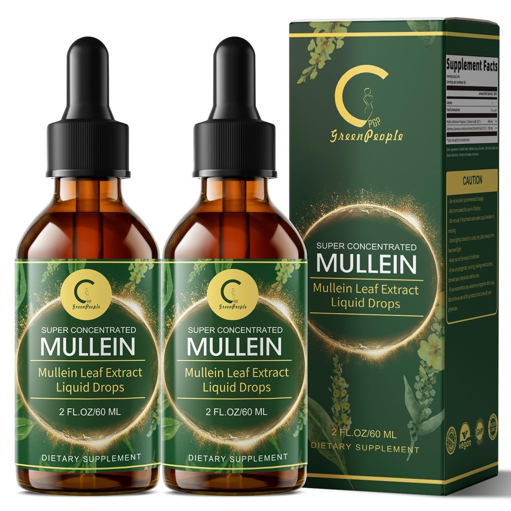 (2 팩) Lungs를 위한 Mullein 하락 - Lung Detox & Cleanse를 위한 높은 Potency Mullein 잎 추출물, 호흡, 면역 체계, 자연적인 Mullein 액체 발현, 비 GMO, 4 FL OZ를 위한 지원