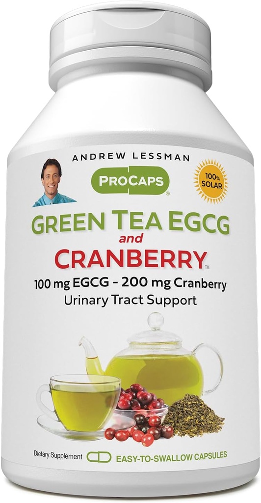 ANDREW LESSMAN 녹색 차 EGCG & Cranberry 180 캡슐 - Catechins와 Polyphenols를 위해 표준화하는. Tissues, Organs 및 Systems Throughout The Body를 보호합니다. 강력한 산화 방지제 지원
