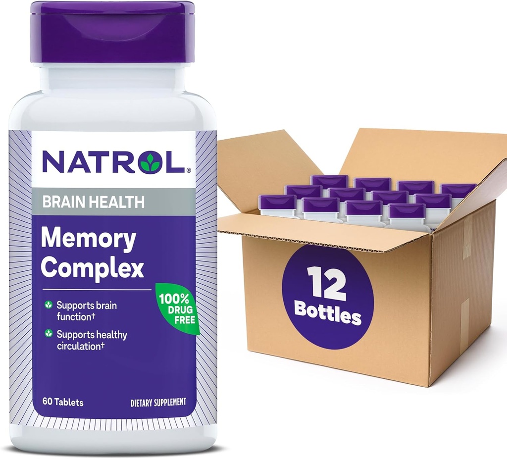 Ginkgo Biloba 120mg 및 B 비타민, 뇌 건강 및 메모리 지원을위한 규정식 보충, 60 정제, 30 일 공급 (12 포장)