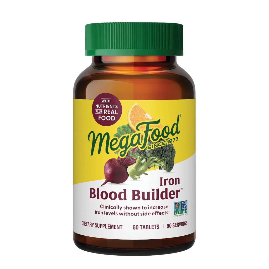 MegaFood Blood Builder Iron Supplement for Women & Men - 부작용없이 철 레벨을 늘리십시오 - 비타민 B12, Folic Acid & 비타민 C - Vegan - Unflavored - 30 Count (Pack of 1)
