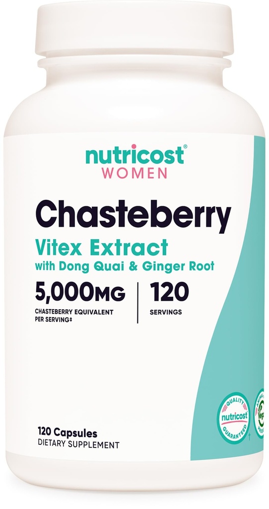 여성 120 캡슐에 대한 Nutricost Chasteberry 보충, 5000mg Equivalent per 서빙 (500mg of 10:1 Extract), Dong Quai & Ginger Root Extract, 채식, 글루텐 무료 & Non-GMO