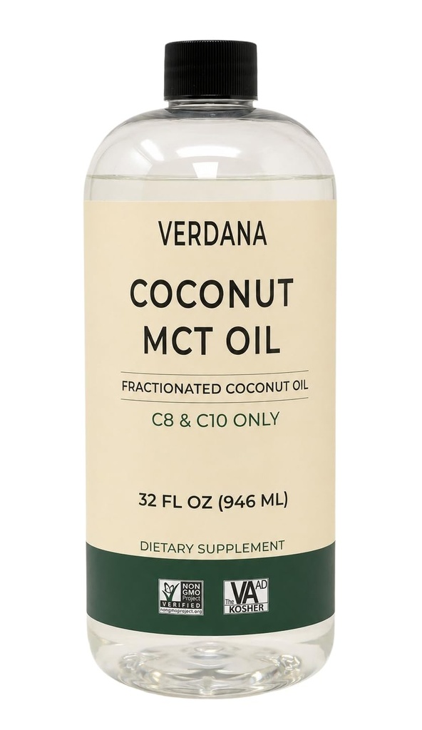 Verdana 음식 급료 MCT 기름 32 oz – Keto 커피를 위한, Unflavored 자연적인 기름 당기는 입wash & 안마 - 100%년 야자열매에 의하여 분리되는 분수 기름 – 중간 사슬 Triglycerides C8 C10 – 비 GMO, Kosher