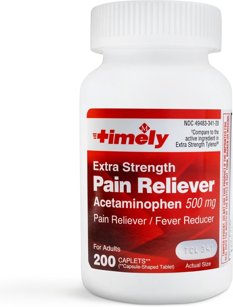 시간 모자 LABS, INC. 적시 Acetaminophen 500 MG 정제 200 조사 - 여분 힘 고통 구호 - Menstrual 주름, Fever 흡진기, 관절염의 Minor 고통