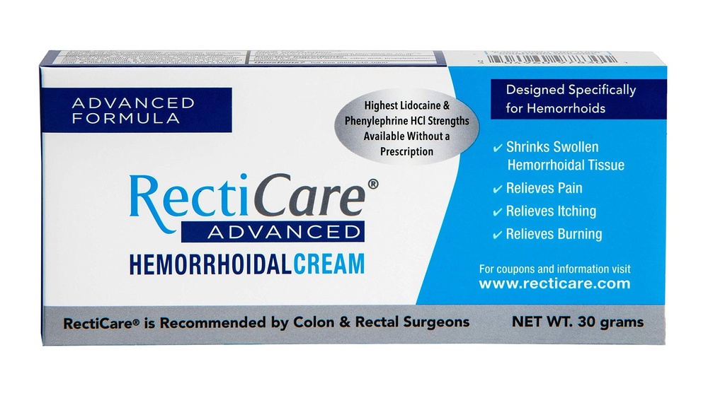 Recticare 고급 치질 크림 : 수축 및 Soothe Hemorrhoids에 대한 고급 치료 - 이체, 통증, 화상 구호 - 30g Hemorrhoidal 크림 Lidocaine