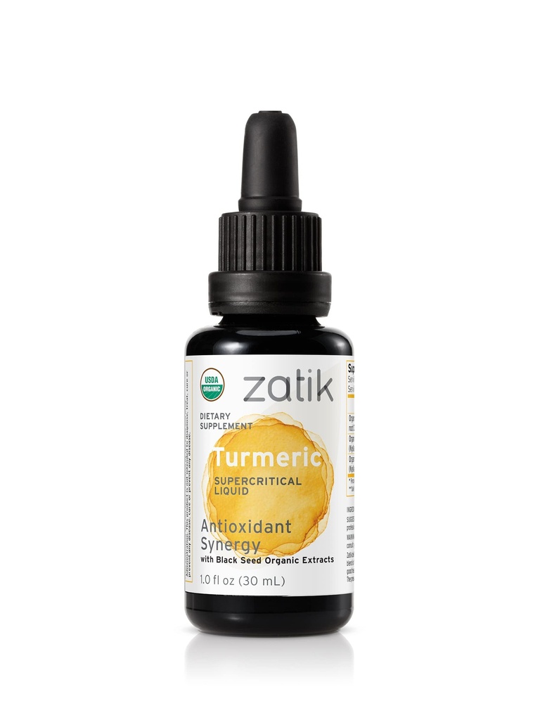 Zatik Naturals - 검은 씨앗 유기 CO2 추출물, 산화 방지제, 냉 프레스, Unrefined Oil, Vegan, Non-GMO, Organic, 1.0 fl oz와 심황 수퍼 크리티컬 액체 Synergy.