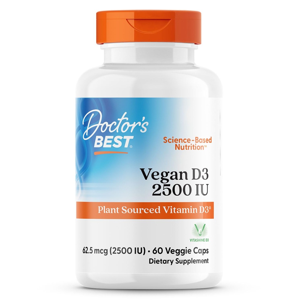 의사 최고의 Vegan D3 2500 IU (비타스), 식물 Sourced 비타민 D3, Non-GMO, 글루텐 무료, Soy Free, Vegan 60 Veggie Caps