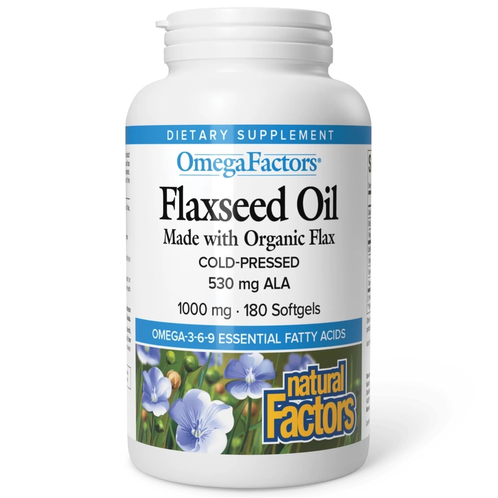 Natural Factors, Flaxseed Oil, Omega-3, 6 및 9 Fatty Acids, 180 softgels (180 인분)의 Omega Factors
