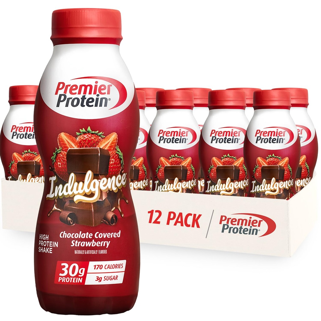 최고 단백질 Indulgence 단백질 Shake, 30g 단백질, 3g 설탕, 초콜렛 덮개 딸기, 11.5 fl oz, 12의 팩