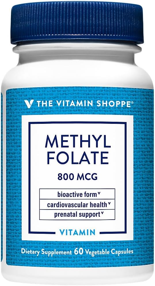 여성 건강을위한 비타민 Shoppe Methylfolate - Prenatal Support & Baby Development - 800 MCG (60 야채 캡슐)