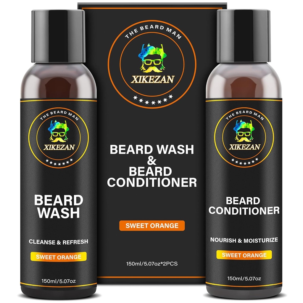 XIKEZAN Beard Wash & Beard 컨디셔너 Natural Softener Set w/Argan & Jojoba Oils Smooth & Strengthens Christmas Stocking Stuffers 아버지의 날 선물 남자 아빠 Boyfriend 남편