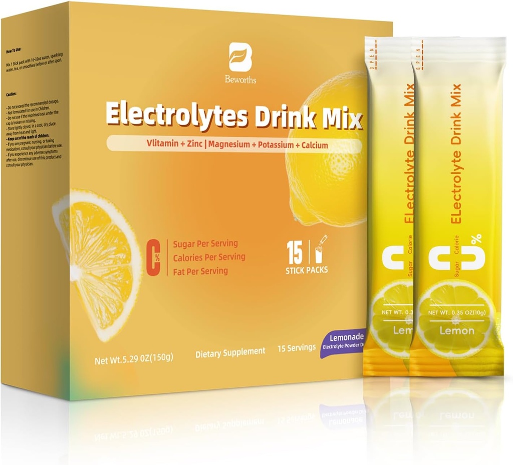 Electrolyte Powder Recovery Drink Mix | 슈즈프리 일렉트로테 파우더 패킷은 칼륨 아연 및 마그네슘을 함유하고 있습니다. - Keto Electrolytes, Non-GMO & Sugar-Free - 15 스틱