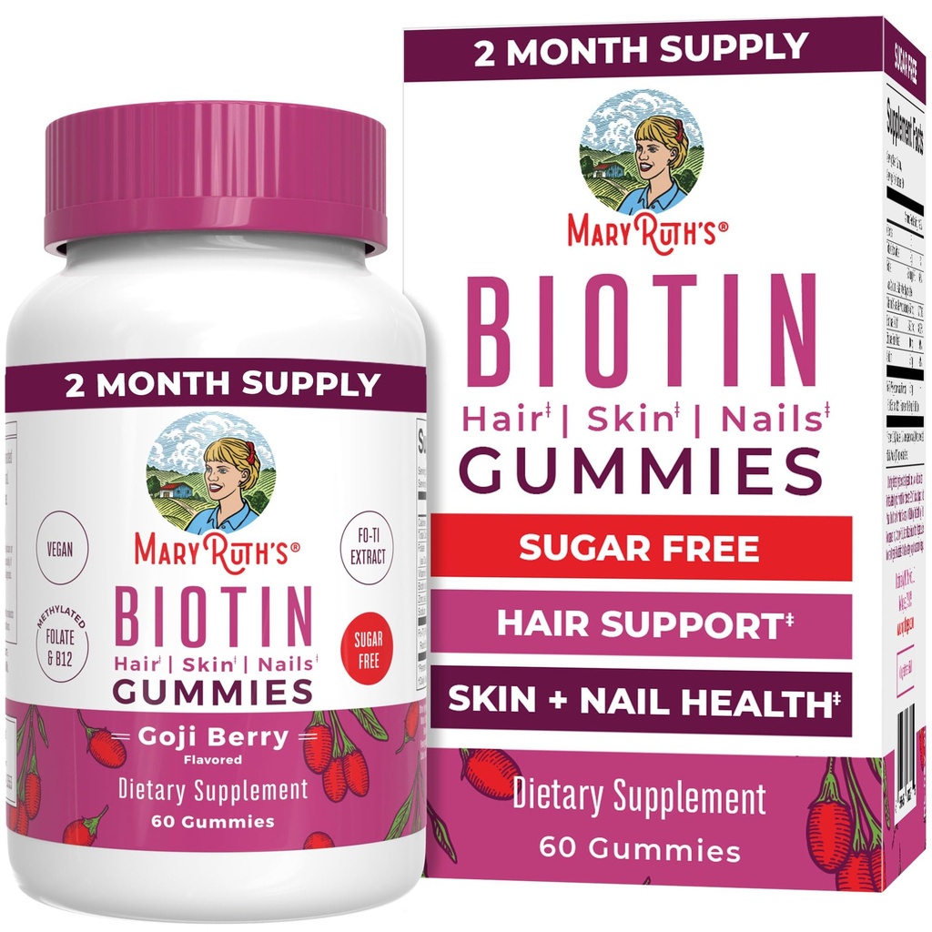 MaryRuth Organics Biotin Gummies | 설탕 무료 | Vegan | Non-GMO | 2,500 mcg Biotin Supplement | 머리 피부와 손톱 비타민 | 머리 성장 비타민 | 머리 성장 보충교재 | 60 조사