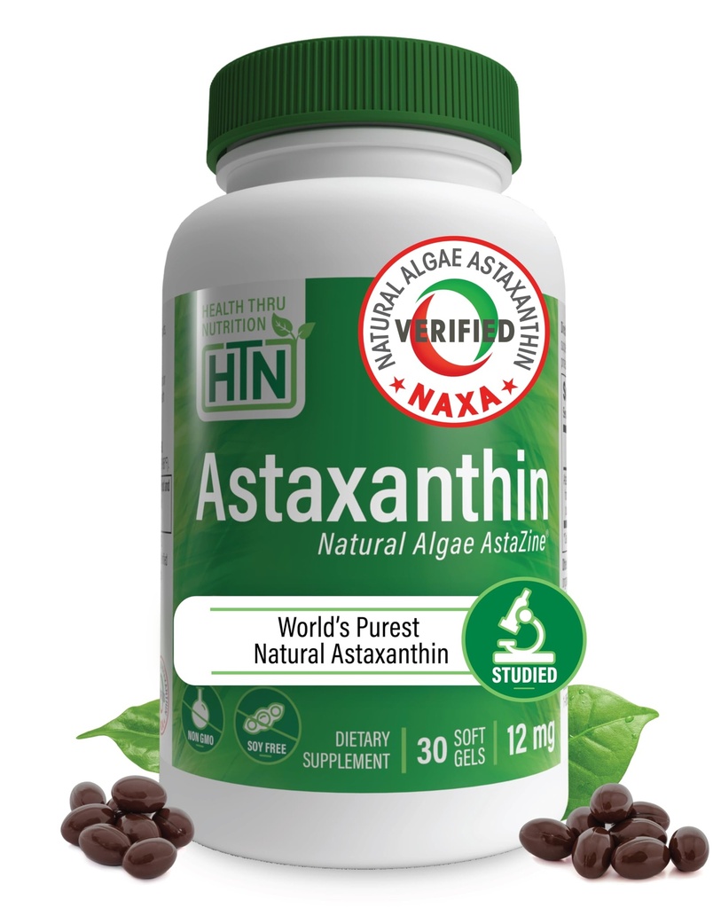 건강 Thru 영양 Astaxanthin 세 배 힘 12mg 보충교재 30 Softgel | AstaZine from Algae Organically Grown in Pristine Himalayan Water | 피부와 시각 지원