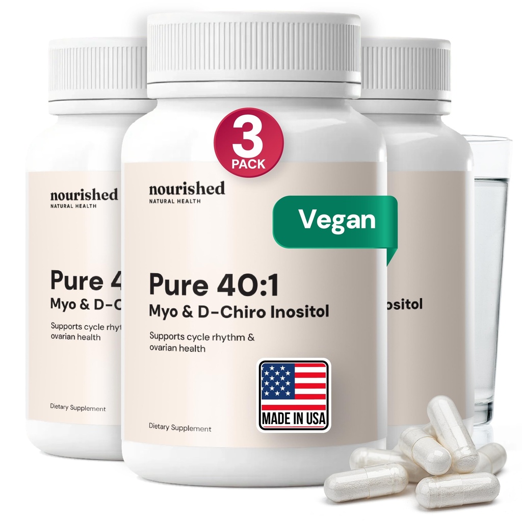 Nourished 40:1 Myo-inositol & D-Chiro Inositol - 여성을위한 보충, 피부 건강, 또는 생리주기 증상 - 여성 호르몬 균형 - 360 캡슐