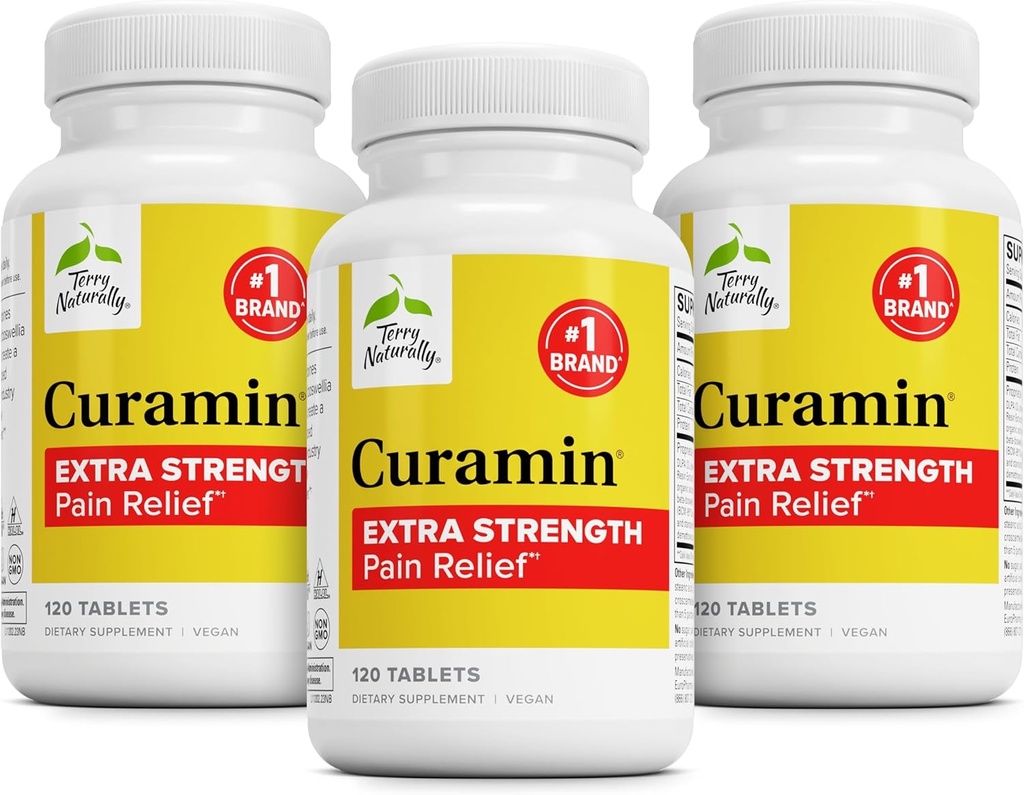 Terry Naturally Curamin Extra Strength - Curcumin & Boswellia for Healthy Circulation Support - 관절, 근육 건강 및 호르몬 생산을 지원하는 심황 보충 - 120 정제 (포장 3)