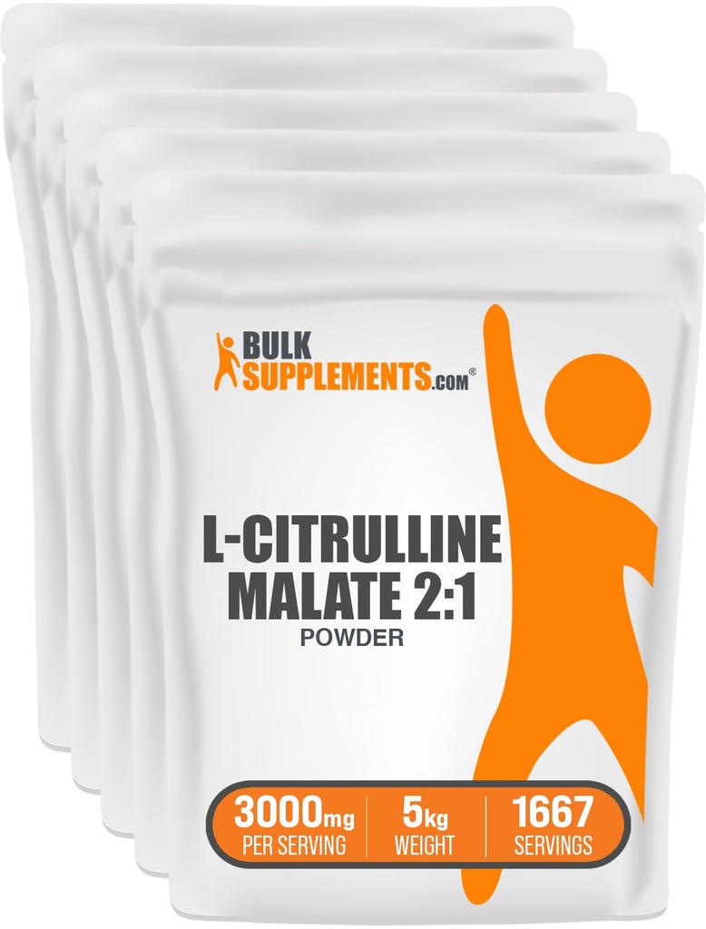 BulkSupplements.com L-Citrulline Malate 2 : 1 분말 - 니트로 산화물 부스트, Citrulline Malate 보충 - Unflavored & 글루텐 무료 - 서빙 당 3g, 1kg (포장 5) (11 파운드)