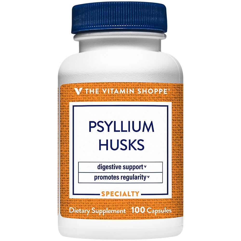 비타민 Shoppe Psyllium Husks - Plantago Ovata Fiber Supplement는 일반 및 건강한 콜레스테롤, 서빙 당 840mg을 지원합니다 - 글루텐 무료 (100 캡슐)