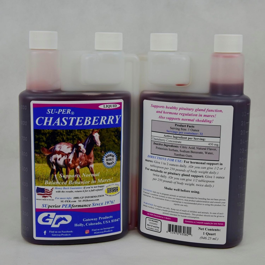 말을위한 슈퍼 Chasteberry 보충 - Mares의 호르몬 규정 및 건강한 Pituitary Gland 기능 지원 - 말을위한 Chasteberry - 1 Quart, (2 팩)