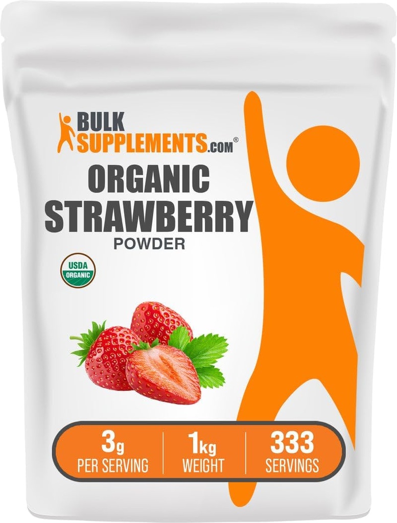 BulkSupplements.com 유기 딸기 분말 - 유기 딸기에서 과일 분말 - 설탕 추가 및 글루텐 없음, 서빙 당 3g, 1kg (2.2 파운드) (1 포장)