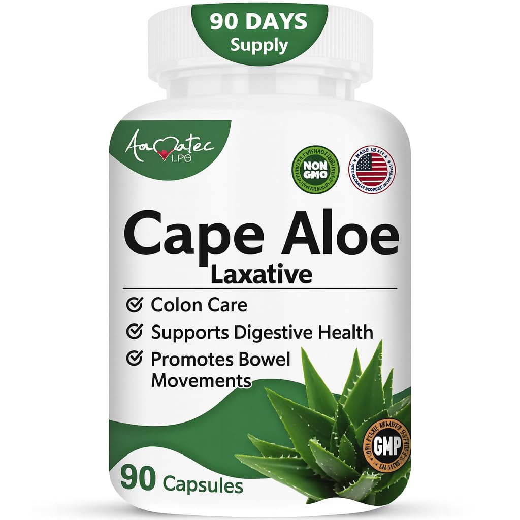 Cape Aloe Natural Laxative Supplement- Constipation Relief- Regulate Bowel - All-Natural Herbal Detox- Weight Management Supplement- Digestion 도움말 다이어트 보충- 90 모자- 비 GMO