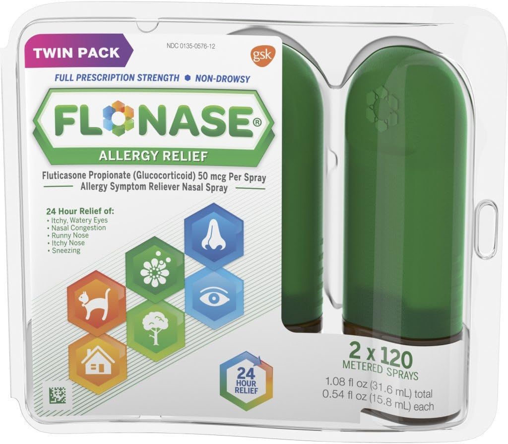 Flonase 알레르기 완화 Nasal 스프레이, 24 시간 비 Drowsy 알레르기 의학, 미터 Nasal 스프레이 - 0.54 Fl Oz (팩 1)