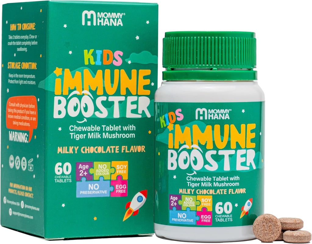 아이를 위한 면역 지원 보충교재 – 비타민 D, 호랑이 우유 버섯, Colostrum, Prebiotic -Complete Gut & Immune Boost, 아이들 & 유아를 위한 자연적인 호흡 면역성이 있는 지원 – 60 맛있는 초콜렛 Chewable