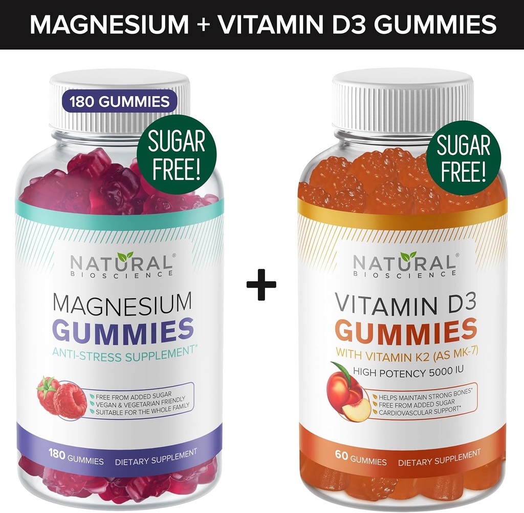 설탕 자유로운 마그네슘 Gummies (180의 Gummies) & 설탕 자유로운 비타민 D Gummies (60 Gummies) – 면역 지원 & Relaxation 가치 뭉치, 젤라틴 자유로운, 글루텐 자유로운, 채식주의자, 모든 자연적인, GMO 자유로운, Kosher