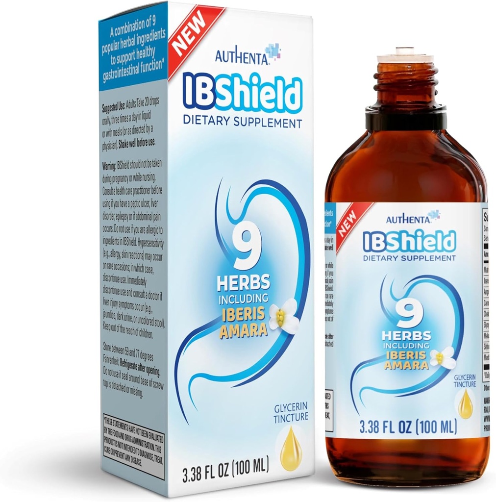 IBShield Tincture 100ml | 6+3=9 허브 | Iberis Amara, Peppermint, Chamomile, Lemon Balm, Caraway, Licorice, Angelica, Celandine & Mary's Thistle | 원래 초본 공식 지원 소화 웰빙