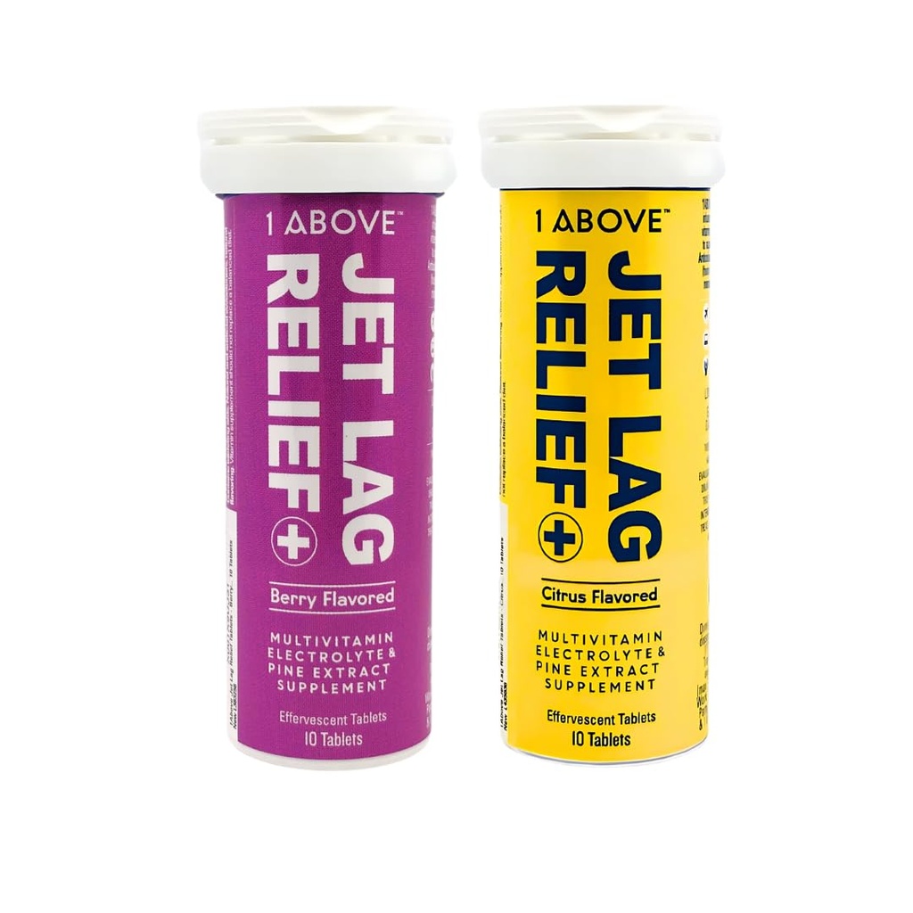 1ABOVE Jet Lag Relief Effervescent Multivitamin with Pycnogenol Travel Supplement for Hydration, Energy, Immune Support - Flight Essential - 번들 감귤 10ct & Berry 10ct
