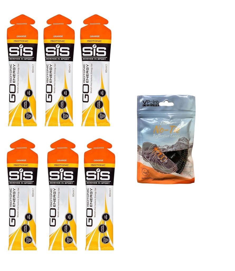 스포츠 GO Isotonic 에너지 젤에 있는 과학 - 탄력 있는 No-Tie 신발 레이스를 가진 6 x 60ml 팩 뭉치. Vegan, Lactose 무료, 글루텐 무료, 밀 무료, 너트 무료, SOYA 무료 (오렌지)