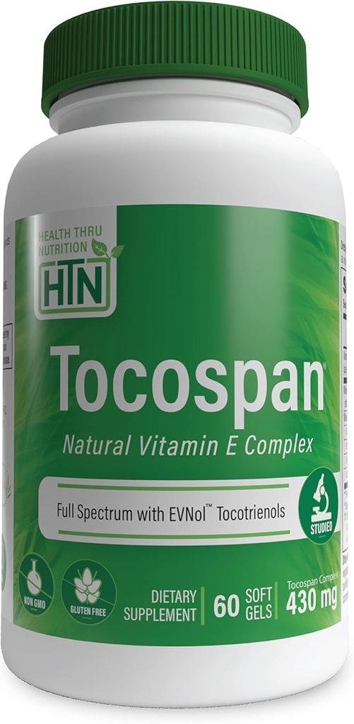 건강 목 영양 Tocospan 전체 스펙트럼 비타민 E 430 mg EVNol Tocotrienols | 모든 8 자연 비타민 E 소스 | 임상적으로 Studied | 심혈관 & 항산화 지원 (60)