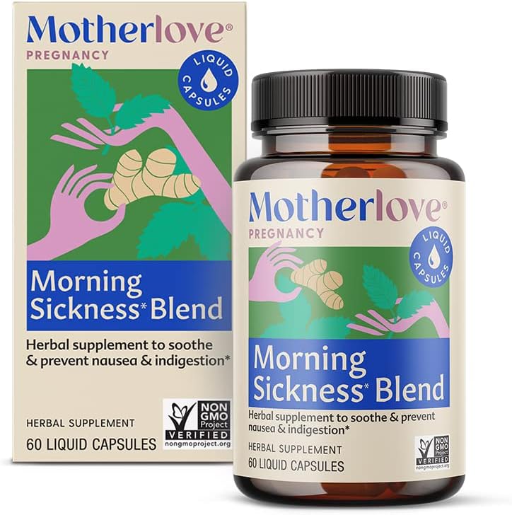 Motherlove Morning Sickness Blend (60 액체 캡) 아침 시편 구호-Vegan, Non-GMO, Organic Herbs, Kosher, Soy-Free를위한 초본 보충