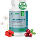 크랜베리 주스 분말, Hibiscus 꽃 & Dandelion 허브 추출물, 60 캡슐을 가진 LaPura D-mannose 1000 mg 보충교재 - 자연적인 정화 지원, 건강한 간결, 방광, 우린 궤양 기능