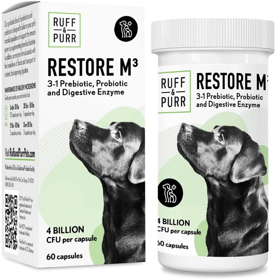 개를위한 Ruff & Purr Probiotics - 3-in-1 Probiotics, Prebiotics 및 Gut 건강, 면역 지원, 건강한 피부 및 코트 - 임상적으로 Studied DE111 & PreforPro