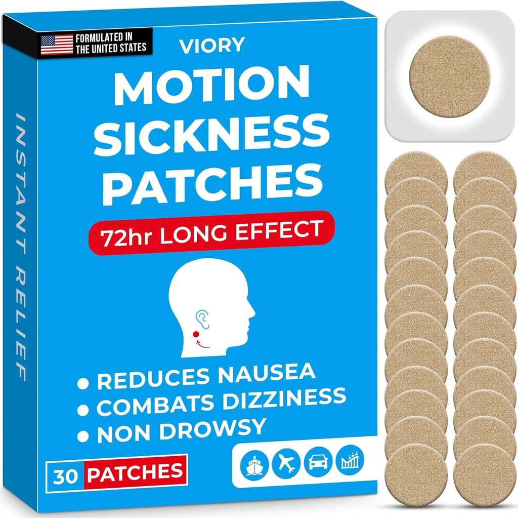 VIORY Motion Sickness Patches for Car and Boat Rides, Ships, Cruise and Airplane & Other Forms of Transport - 성인 및 어린이를위한 여행 필수품 (30 개)