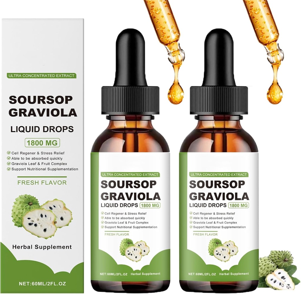 Naturesours 순수한 유기 Soursop 추출물, 암, Soursop Bitters 액체, Soursop Graviola 액체 하락 1800mg의 초본 Goodness, 자연적인 풍미 (2)를 위한 Soursop 기름 유기