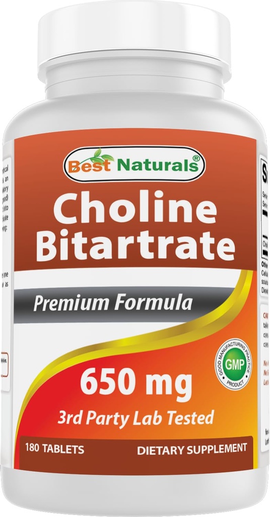 건강한 인지 뇌 기능 180 정제를 위한 제일 자연적인 Choline Bitartrate 650 mg (Non-GMO)