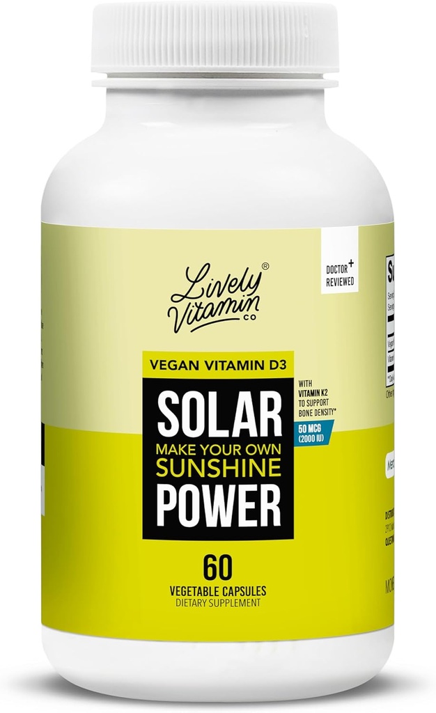 LIVELY VITAMIN CO., 주식 회사 태양 광 발전 비타민 D3 2000 iu - 특허 비타민 K - MK7 - 면역 균형 - 뇌 기능 - 무 - 심장 - 스트레스 - 60 조사