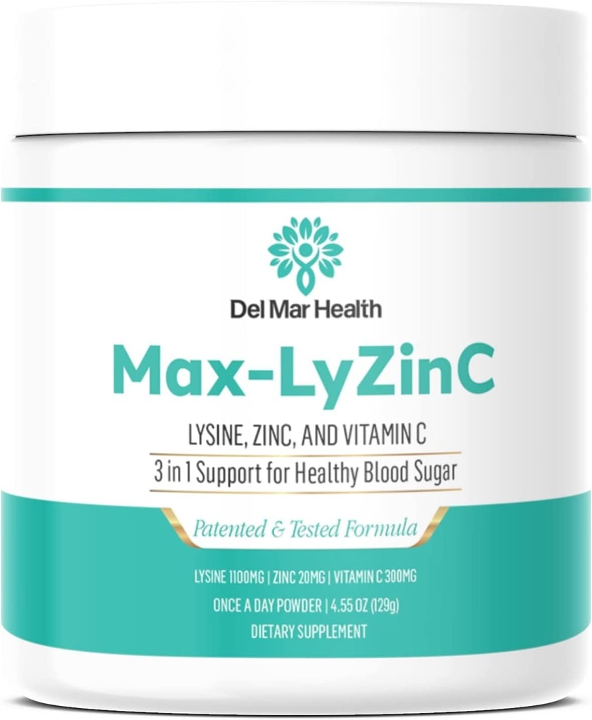 Max-LyZinC | L-Lysine 1100 mg + 아연 6 mg + 비타민 C 100 mg - 건강한 범위에서 피 설탕 이미 유지를 위한 3-in-1 보충교재 - 1 수축 당 일 분말