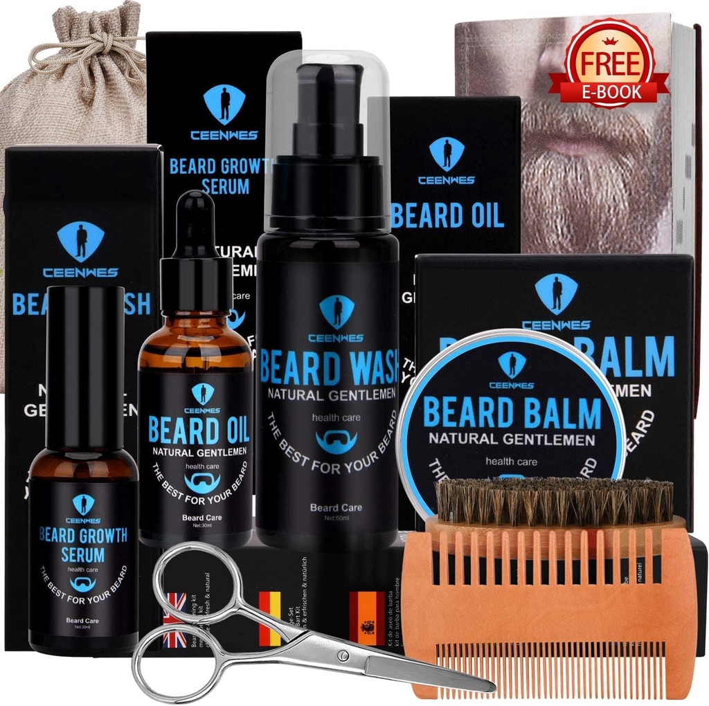 Beard Grooming 장비,곰팡이 오일,곰팡이 성장 세럼,바드 워시,곰팡이 빗,곰팡이 빗,곰팡이 & 콧수염 가위 곰성장 키트 남자를위한 독특한 선물