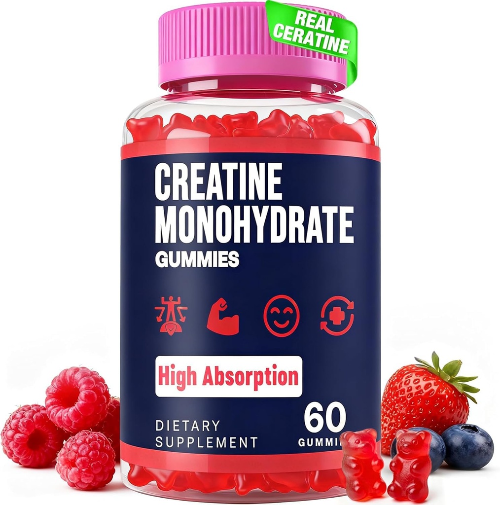 여성 & 남자, 타우린 & B6, 최대 힘 & 근육 성장을 위한 Chewable Creatina 전 운동 Gummies, 에너지, 내구시간, 남자 & 여자를 위한 Creatine - 1개의 병