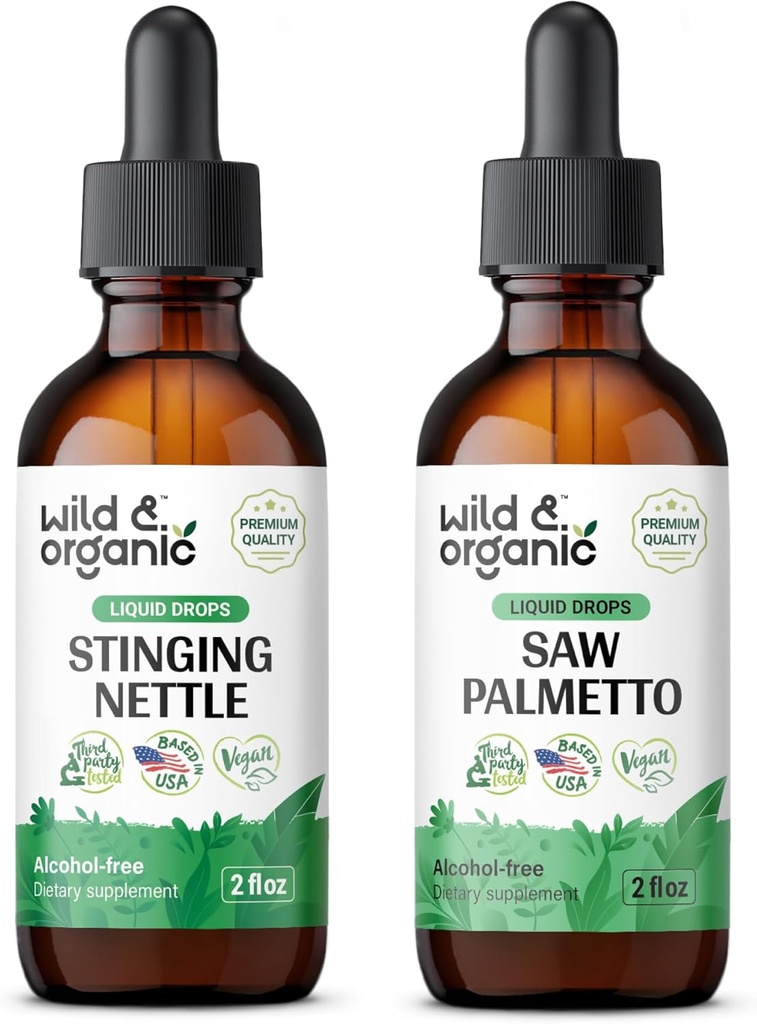 야생 & 유기 Stinging Nettle 루트 Tincture 2 fl oz & Saw Palmetto Tincture 2 fl oz