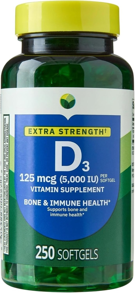 H4U 여분 힘 비타민 D3 5000 IU (125 mcg) Softgels | 지원 뼈, 이 & 면역 건강 | 높은 잠재적 인 선샤인 비타민 | 간편한 얕은 보충교재 | 250 조사